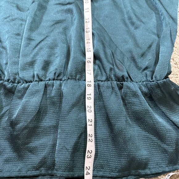 Banana Republic Teal Puff Sleeve V-Neck Ruffle Peplum Blouse Party Cocktail M - Picture 5 of 6